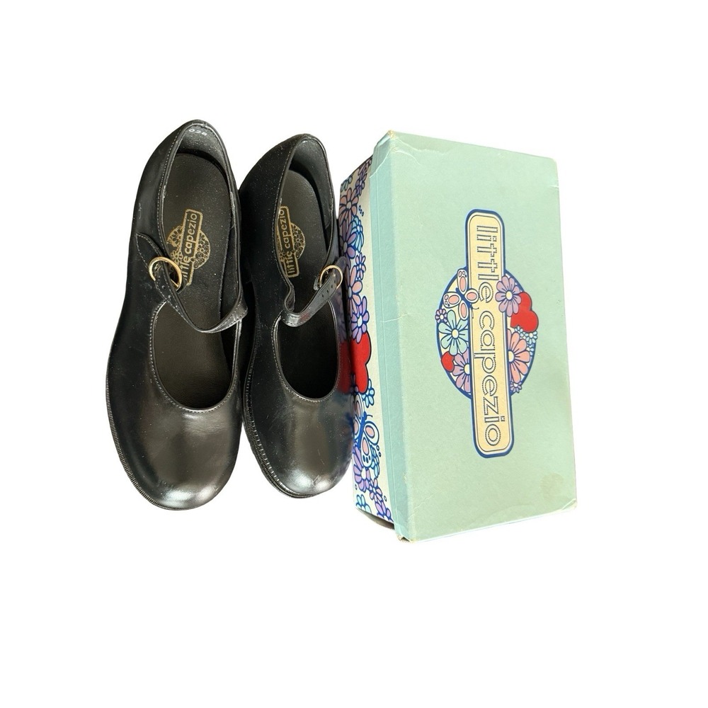 Vintage Little Capezio Girls Black mary janes block heel size 3M‎ usa made new